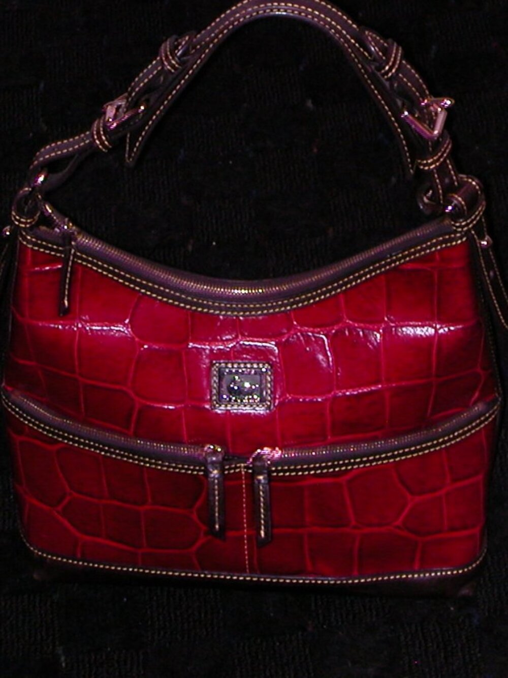 Dooney & Bourke Embossed Red Wine Croc Leather Shoulder Bag